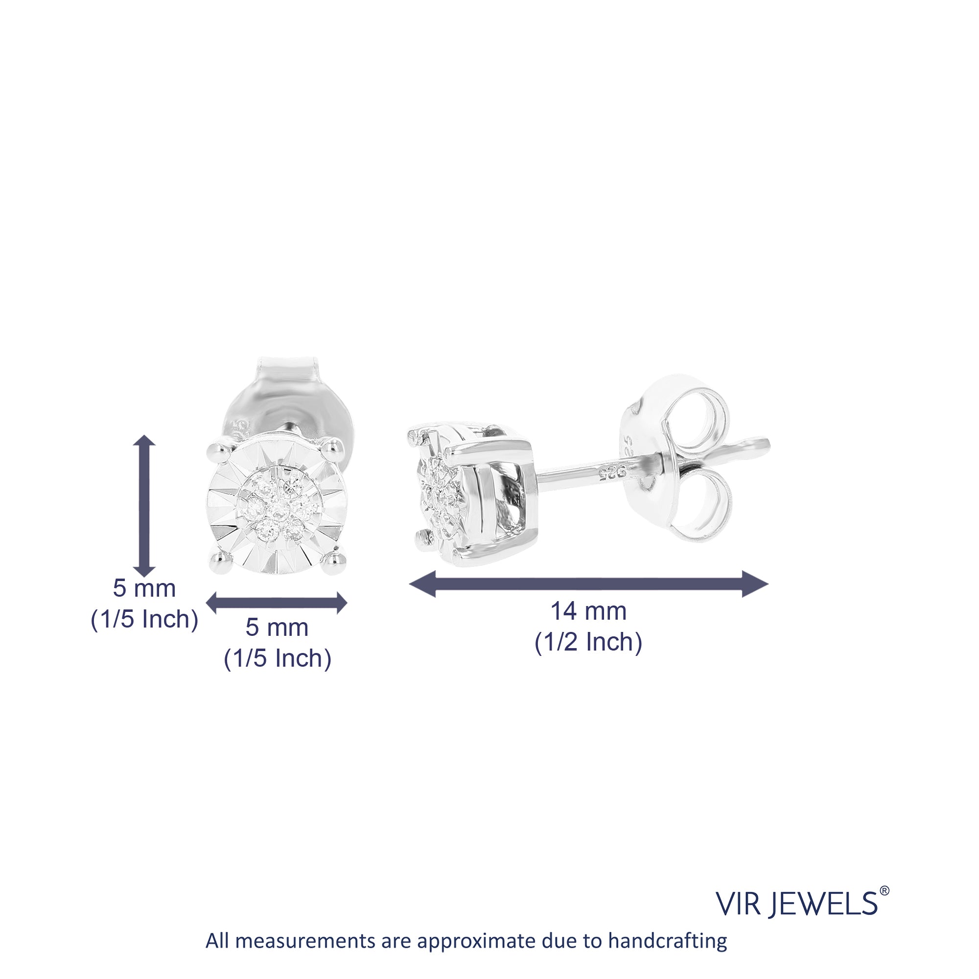 1/20 cttw Stud Earrings for Women, Round Lab Grown Diamond Stud Earrings in .925 Sterling Silver, Prong Setting