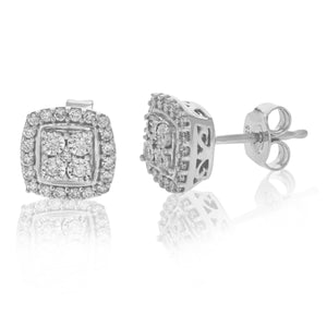 3/8 cttw Stud Earrings for Women, Round Lab Grown Diamond Stud Earrings in .925 Sterling Silver, Prong Setting