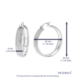 1/10 cttw Diamond Hoop Earrings for Women, Round Lab Grown Diamond Earrings in .925 Sterling Silver, Prong Setting, 1 1/4 Inch
