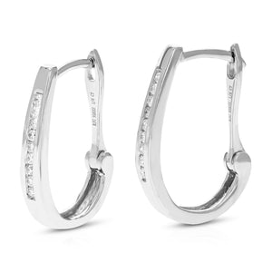 1/8 cttw Diamond Hoop Earrings for Women, Round Lab Grown Diamond Earrings in .925 Sterling Silver, Channel Setting, 2/5 Inch