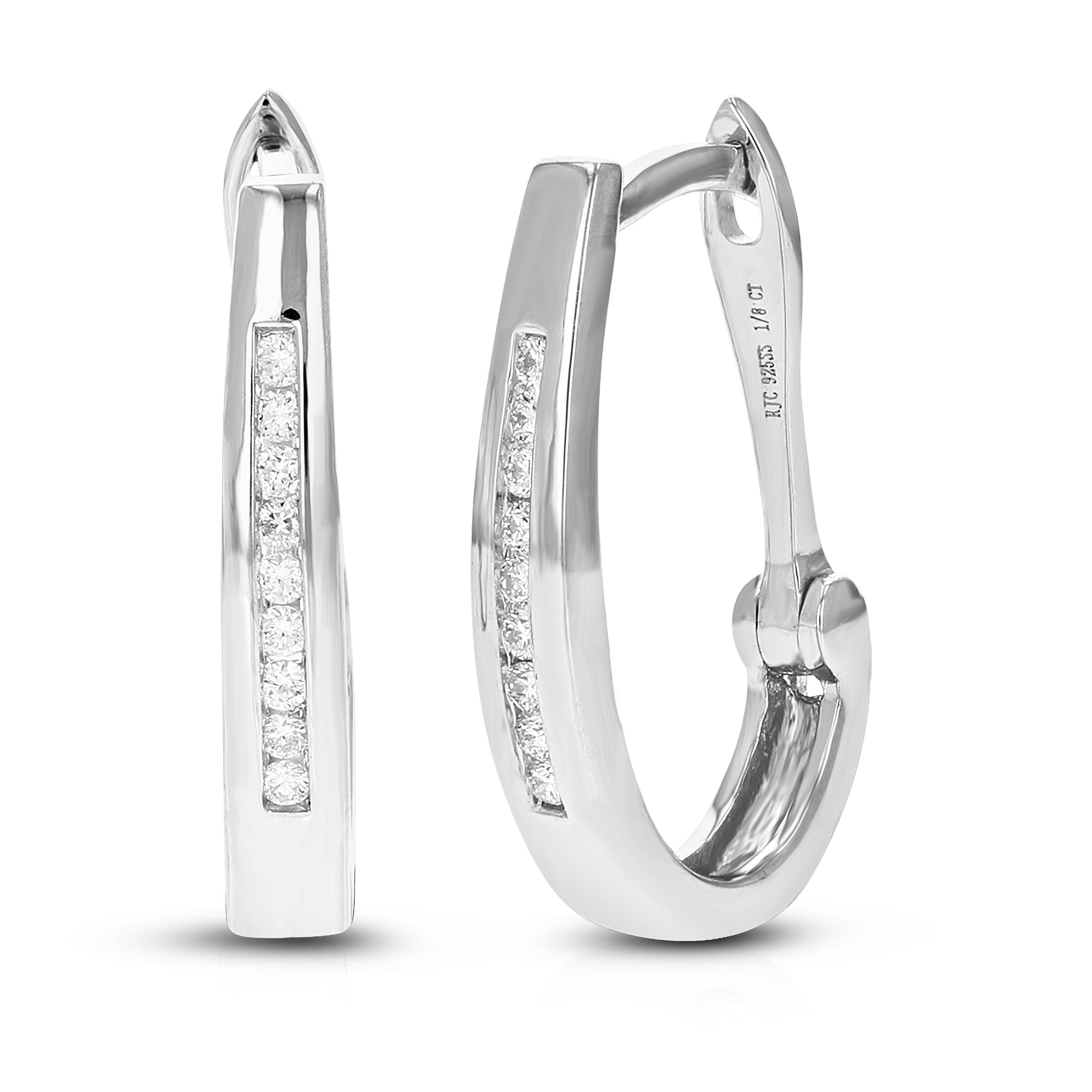 1/8 cttw Diamond Hoop Earrings for Women, Round Lab Grown Diamond Earrings in .925 Sterling Silver, Channel Setting, 2/5 Inch