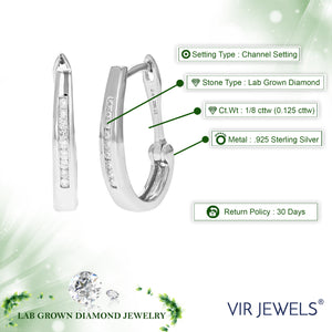 1/8 cttw Diamond Hoop Earrings for Women, Round Lab Grown Diamond Earrings in .925 Sterling Silver, Channel Setting, 2/5 Inch