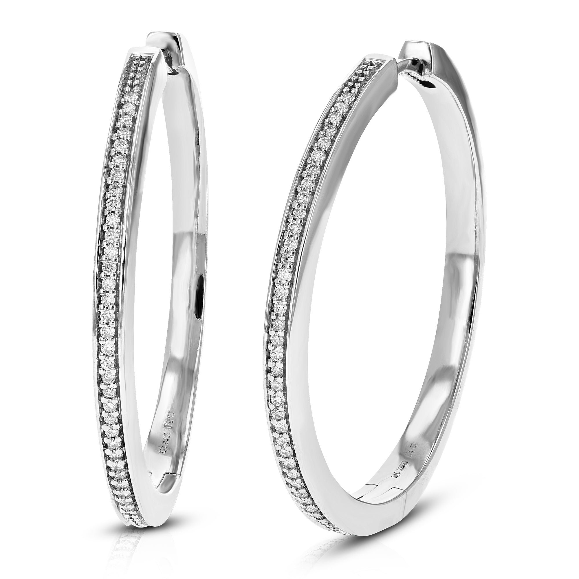 1/4 cttw Diamond Hoop Earrings for Women, Round Lab Grown Diamond Earrings in .925 Sterling Silver, Prong Setting, 1 1/4 Inch
