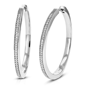 1/4 cttw Diamond Hoop Earrings for Women, Round Lab Grown Diamond Earrings in .925 Sterling Silver, Prong Setting, 1 1/4 Inch