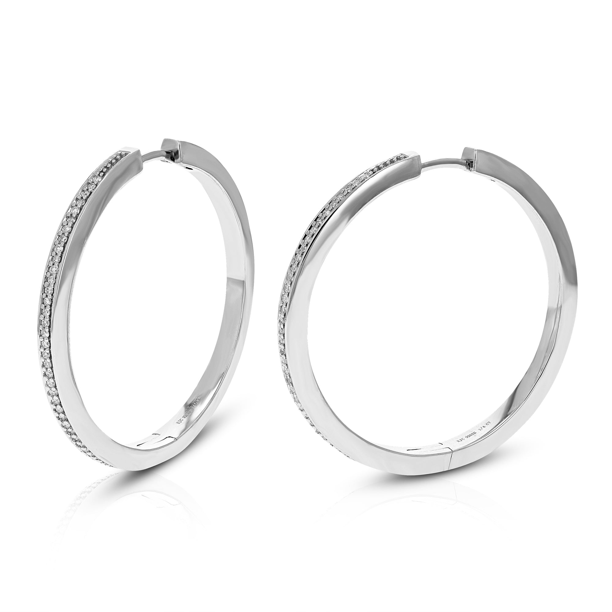 1/4 cttw Diamond Hoop Earrings for Women, Round Lab Grown Diamond Earrings in .925 Sterling Silver, Prong Setting, 1 1/4 Inch