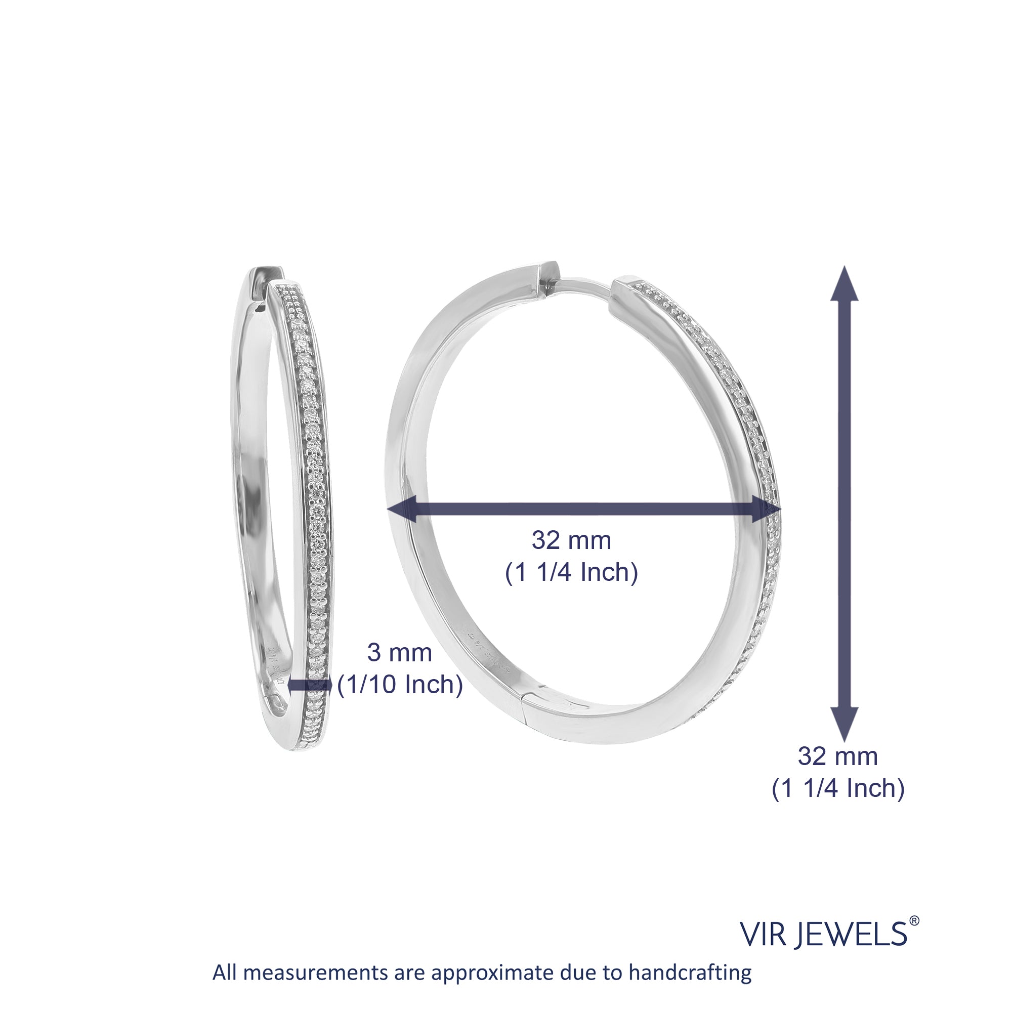 1/4 cttw Diamond Hoop Earrings for Women, Round Lab Grown Diamond Earrings in .925 Sterling Silver, Prong Setting, 1 1/4 Inch