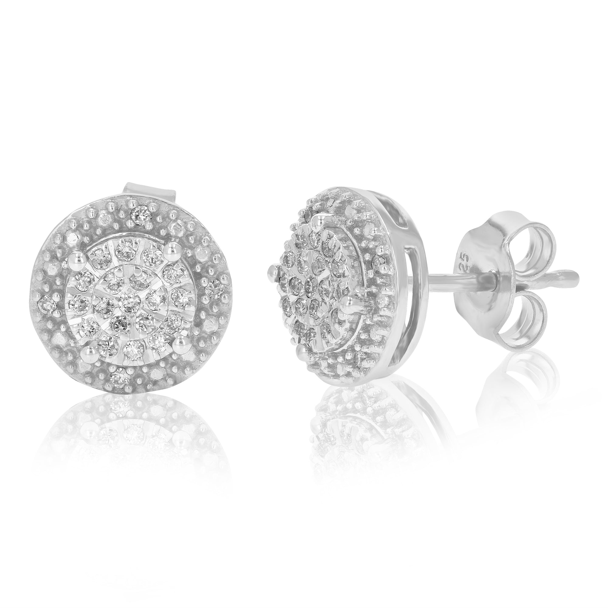 1/5 cttw Stud Earrings for Women, Round Lab Grown Diamond Stud Earrings in .925 Sterling Silver, Prong Setting