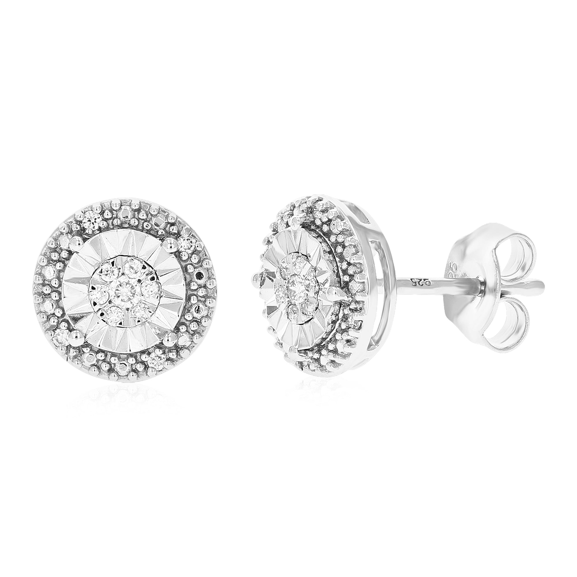 1/8 cttw Stud Earrings for Women, Round Lab Grown Diamond Stud Earrings in .925 Sterling Silver, Prong Setting