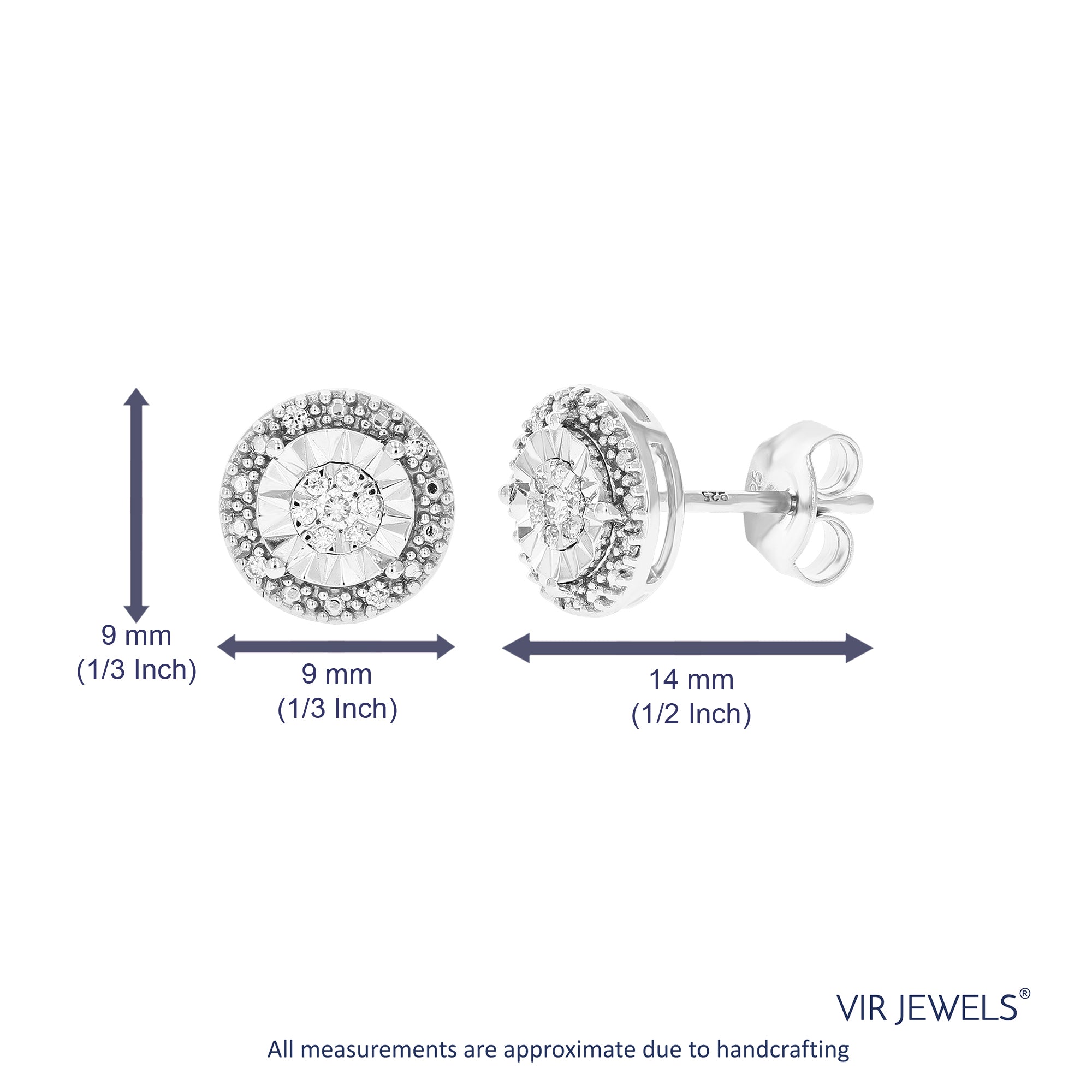 1/8 cttw Stud Earrings for Women, Round Lab Grown Diamond Stud Earrings in .925 Sterling Silver, Prong Setting