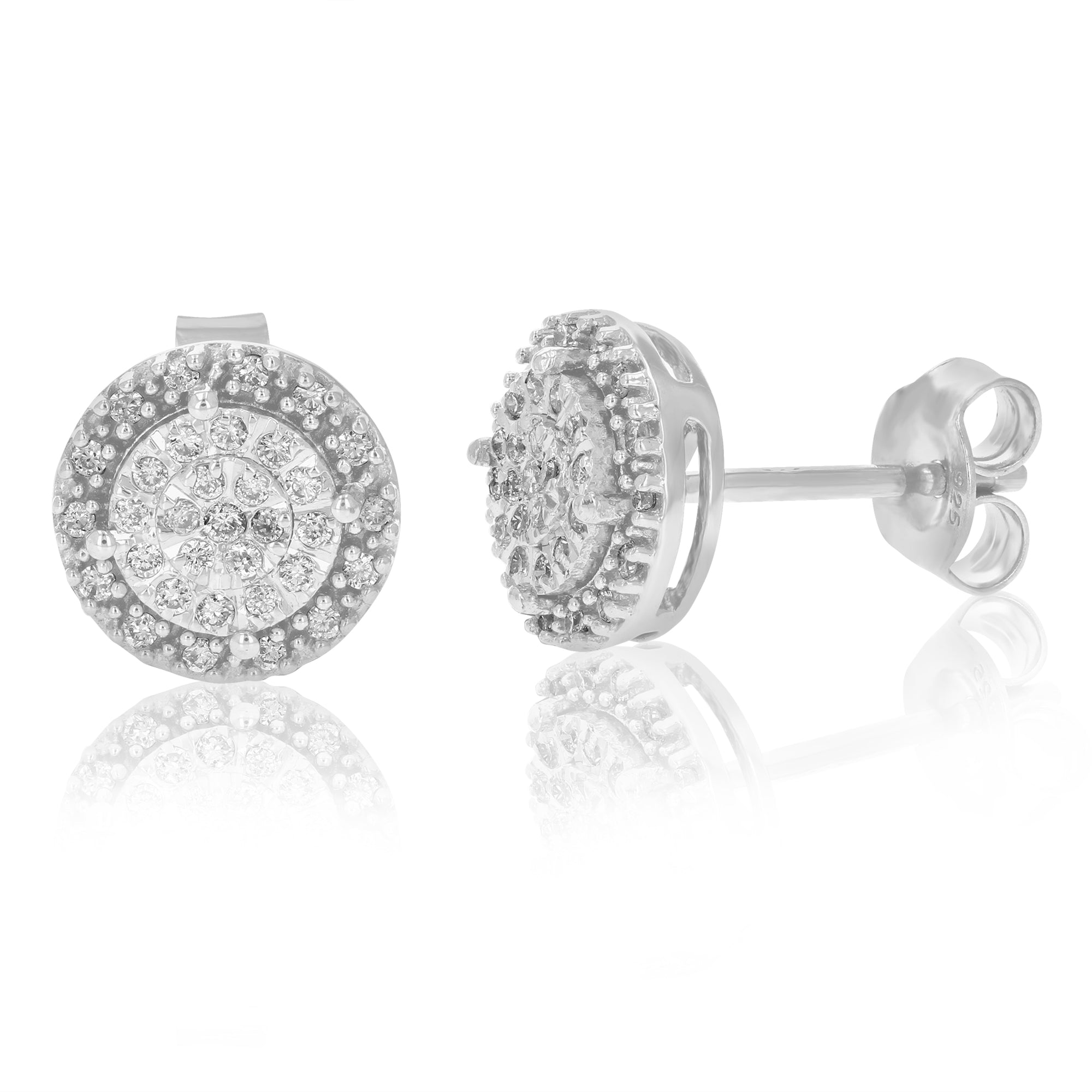1/4 cttw Stud Earrings for Women, Round Lab Grown Diamond Stud Earrings in .925 Sterling Silver, Prong Set, 2/3 Inch