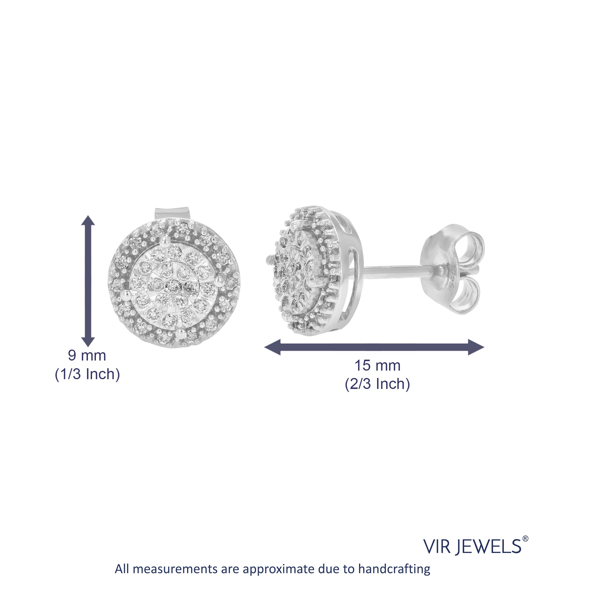 1/4 cttw Stud Earrings for Women, Round Lab Grown Diamond Stud Earrings in .925 Sterling Silver, Prong Set, 2/3 Inch