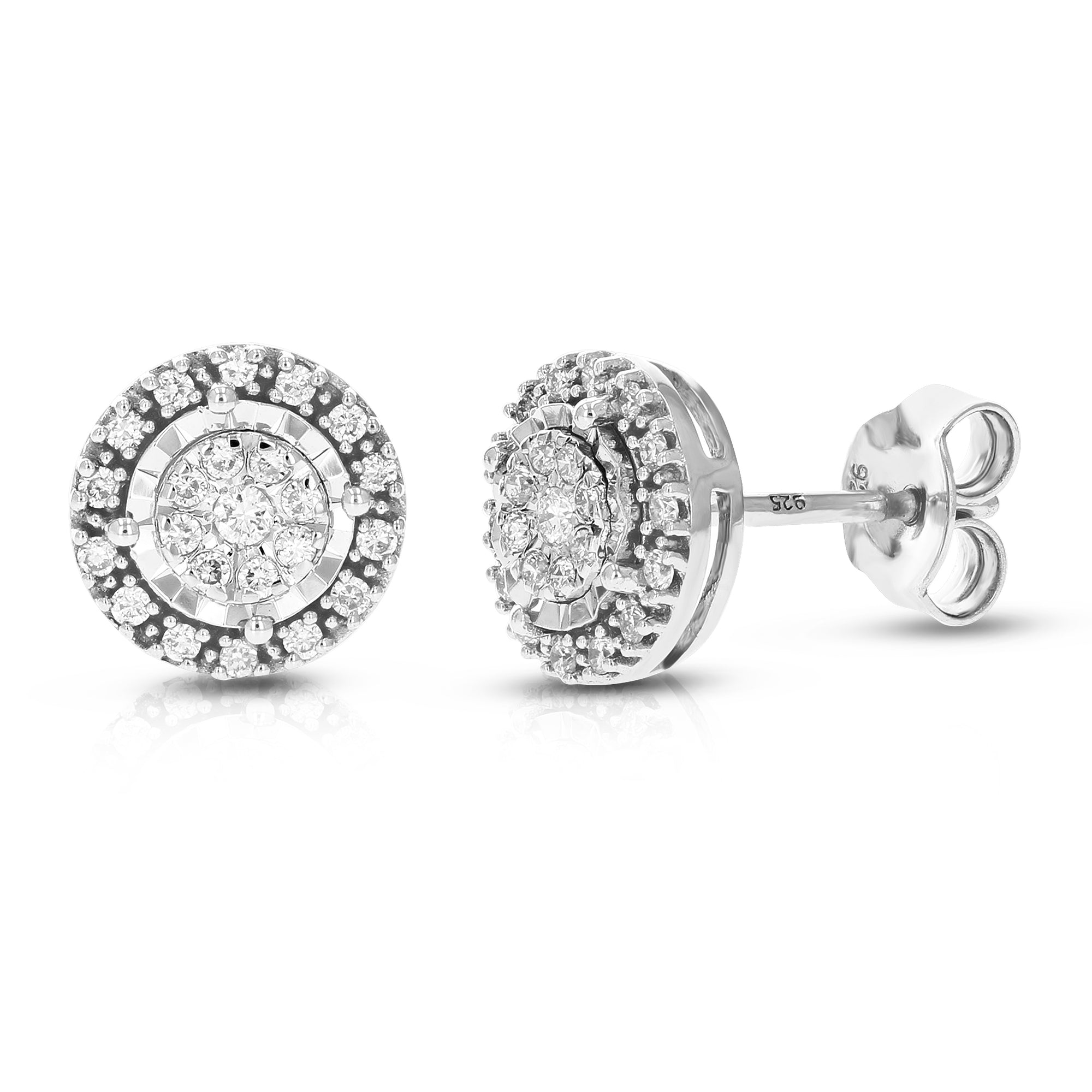 1/4 cttw Stud Earrings for Women, Round Lab Grown Diamond Stud Earrings in .925 Sterling Silver, Prong Set, 2/3 Inch