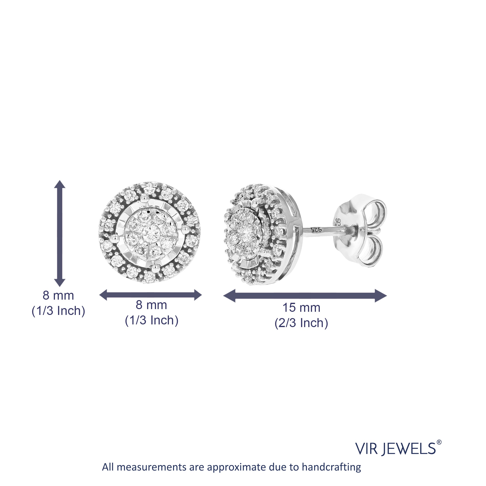 1/4 cttw Stud Earrings for Women, Round Lab Grown Diamond Stud Earrings in .925 Sterling Silver, Prong Set, 2/3 Inch