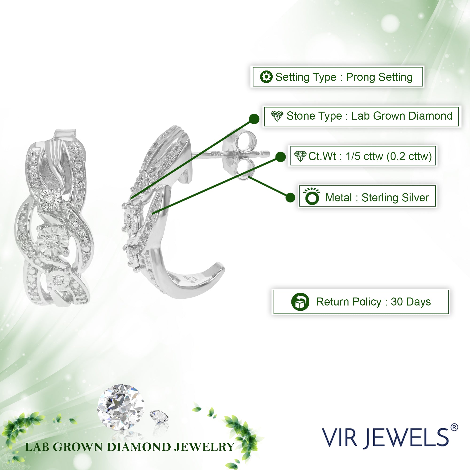 1/5 cttw Dangle Earrings for Women, Round Lab Grown Diamond Dangle Earrings in .925 Sterling Silver, Prong Setting, 3/4 Inch