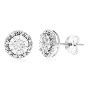 1/6 cttw 26 Stones Round Lab Grown Diamond Studs Earrings .925 Sterling Silver Prong Set, 1/2 Inch