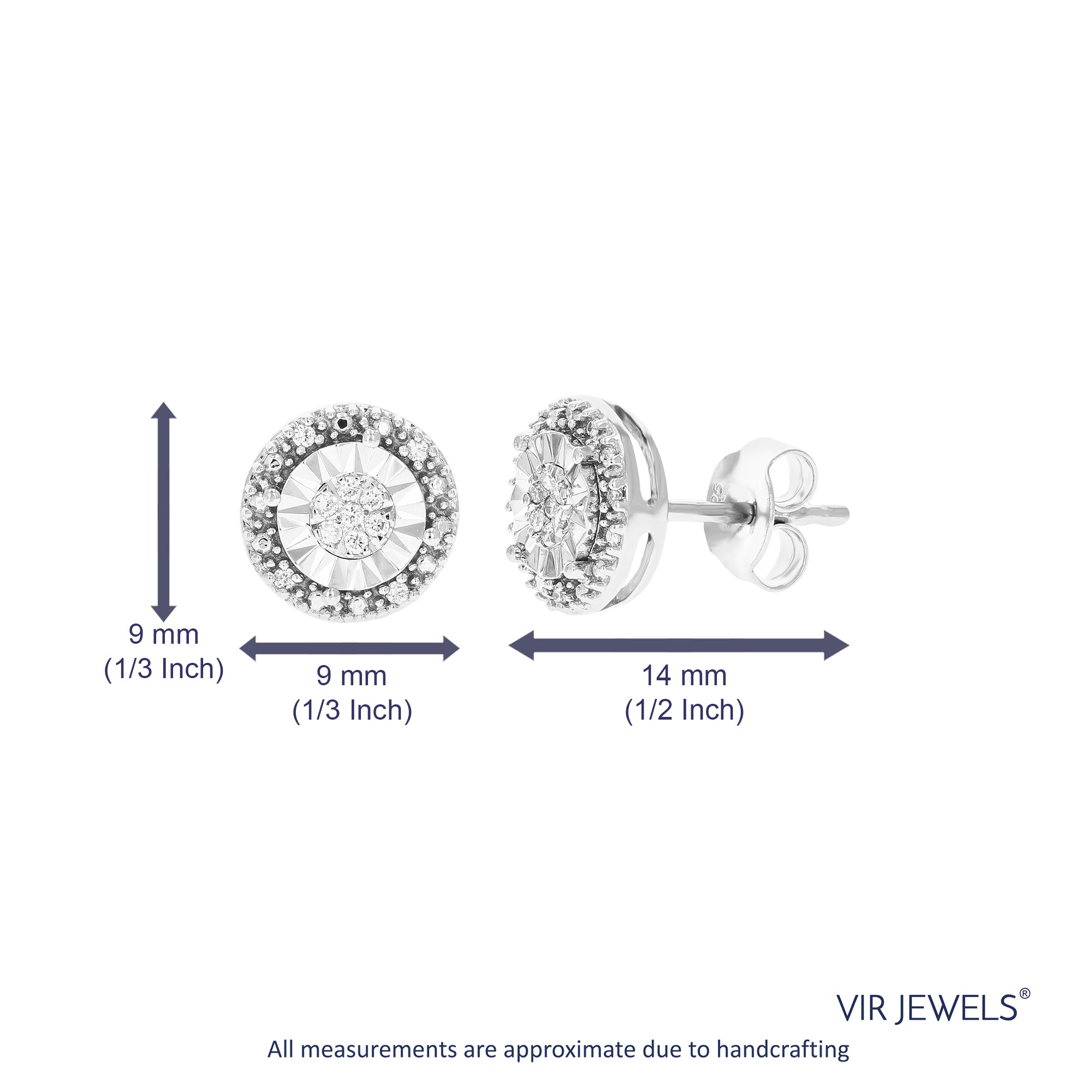 1/6 cttw 26 Stones Round Lab Grown Diamond Studs Earrings .925 Sterling Silver Prong Set, 1/2 Inch