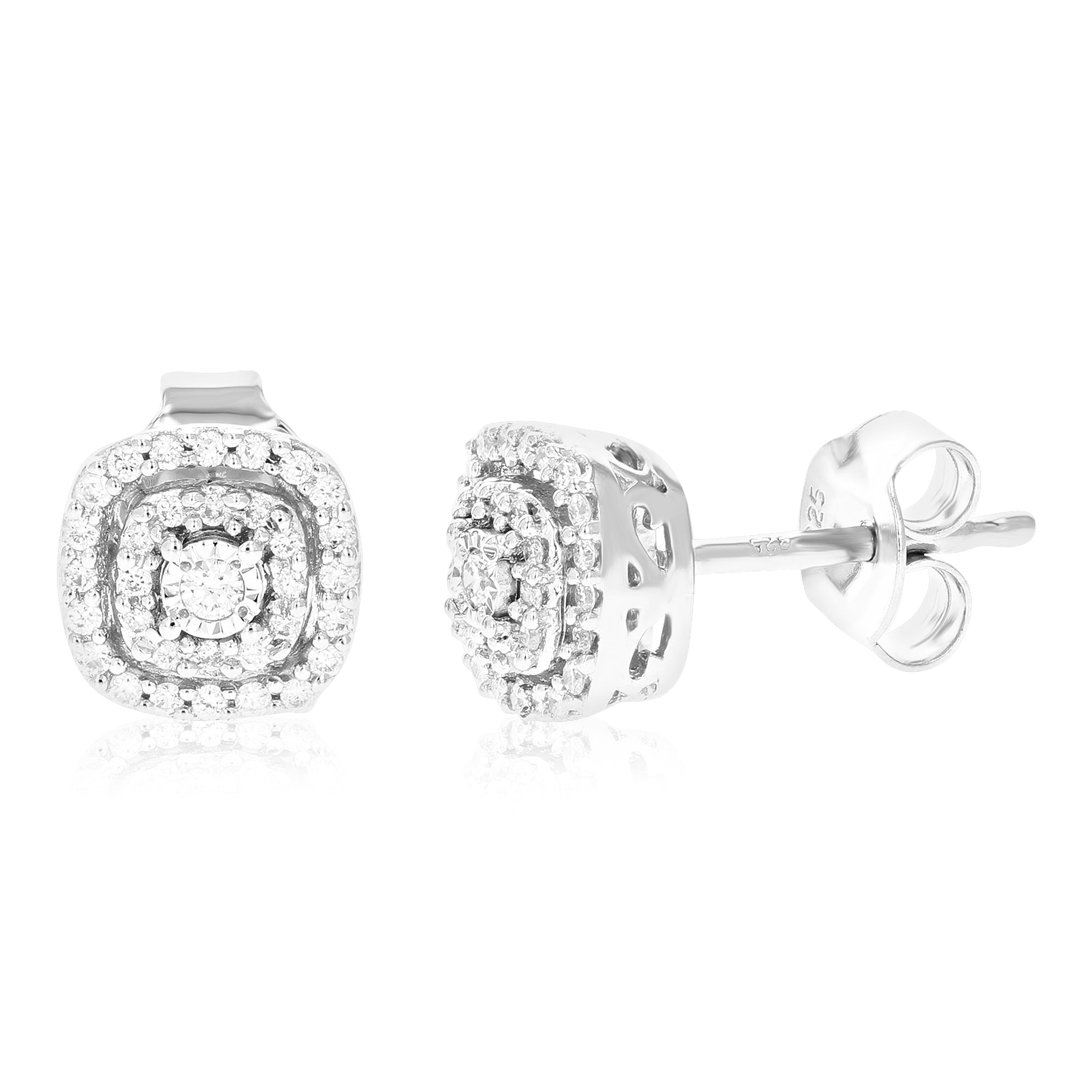 1/5 cttw Stud Earrings for Women, Round Lab Grown Diamond Stud Earrings in .925 Sterling Silver, Prong Setting