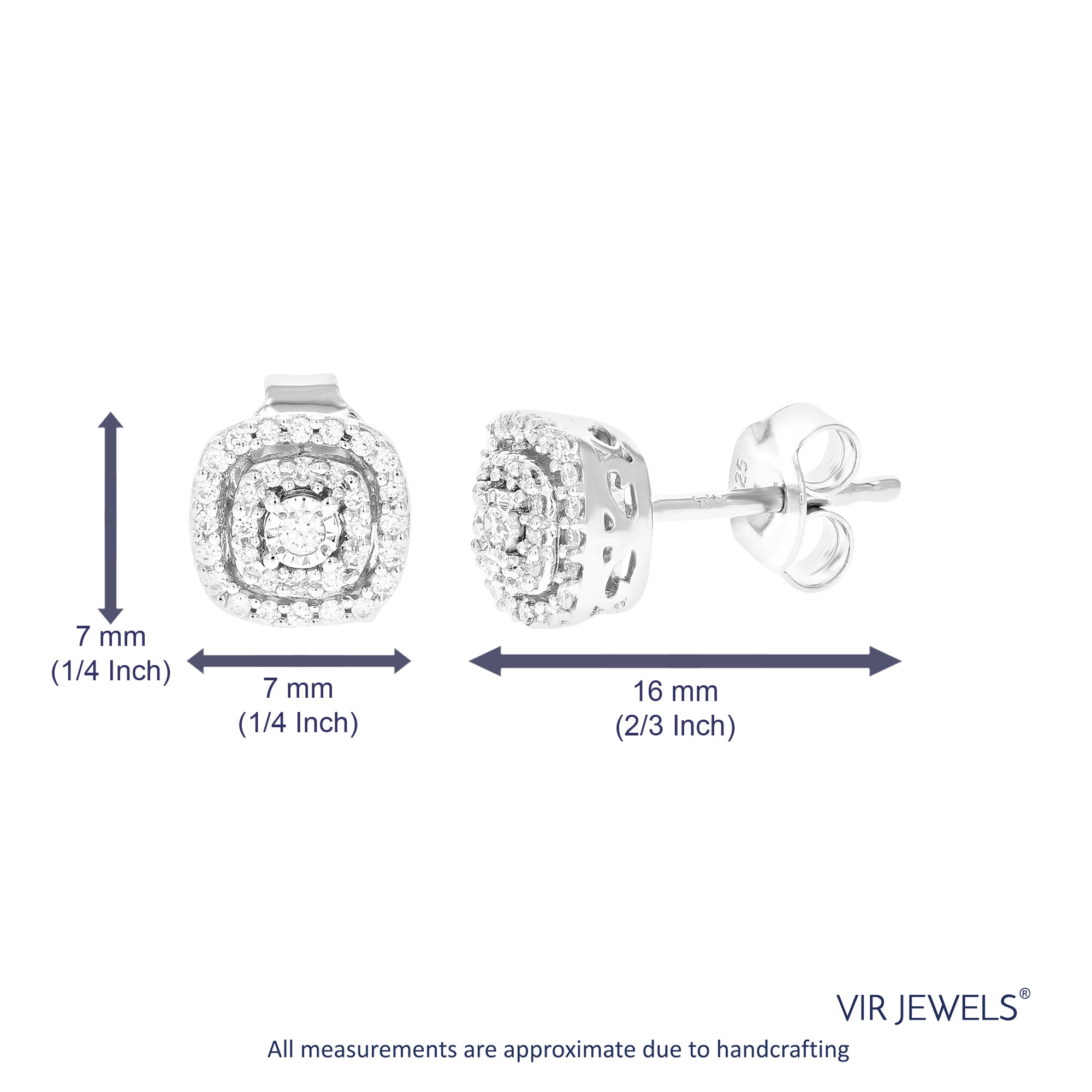 1/5 cttw Stud Earrings for Women, Round Lab Grown Diamond Stud Earrings in .925 Sterling Silver, Prong Setting