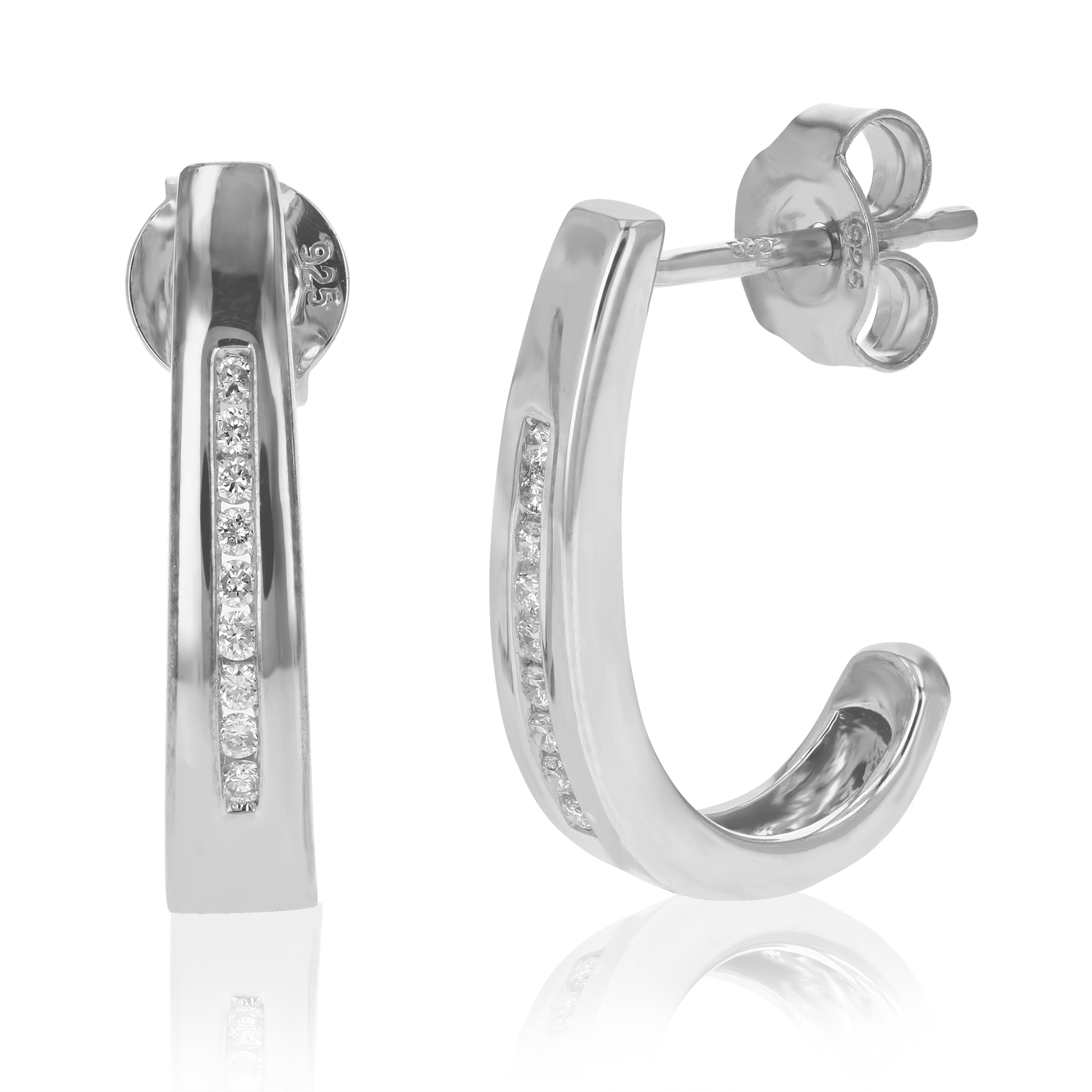 Channel Diamond Semi Hoop Earrings