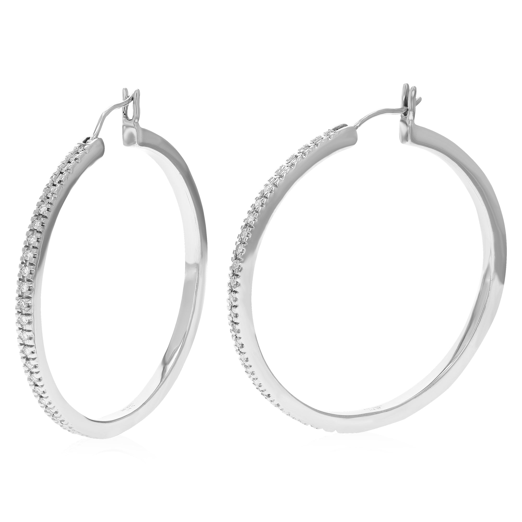 1/4 cttw Diamond Hoop Earrings for Women, Round Lab Grown Diamond Earrings in .925 Sterling Silver, Prong Setting, 1 2/3 Inch