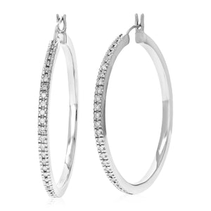 1/4 cttw Diamond Hoop Earrings for Women, Round Lab Grown Diamond Earrings in .925 Sterling Silver, Prong Setting, 1 2/3 Inch