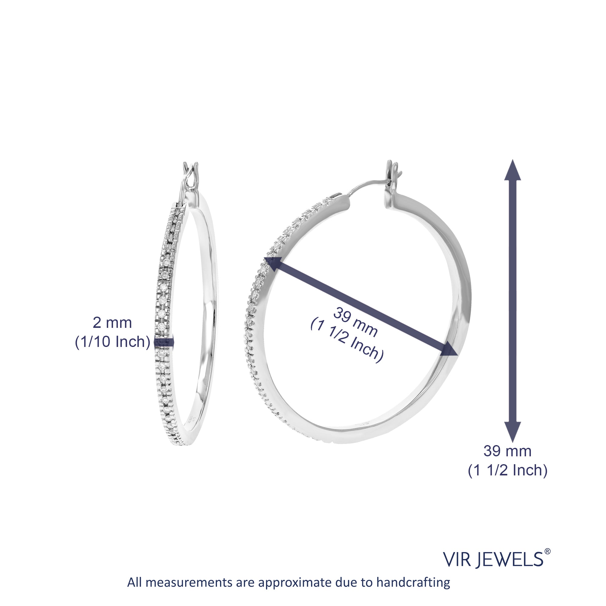 1/4 cttw Diamond Hoop Earrings for Women, Round Lab Grown Diamond Earrings in .925 Sterling Silver, Prong Setting, 1 2/3 Inch