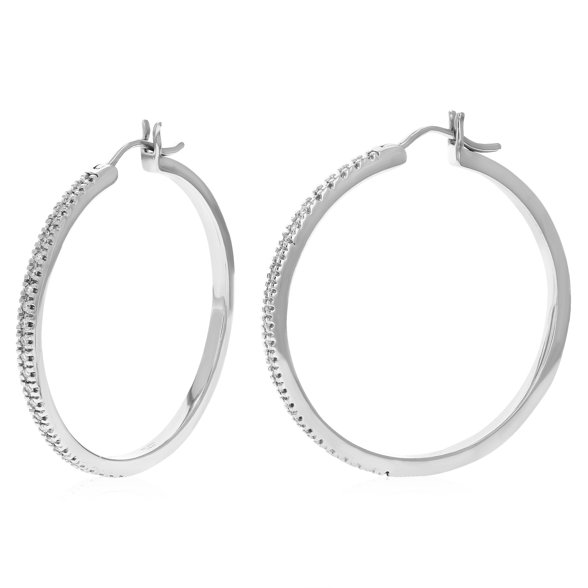 1/5 cttw Diamond Hoop Earrings for Women, Round Lab Grown Diamond Earrings in .925 Sterling Silver, Prong Setting, 1 1/4 Inch