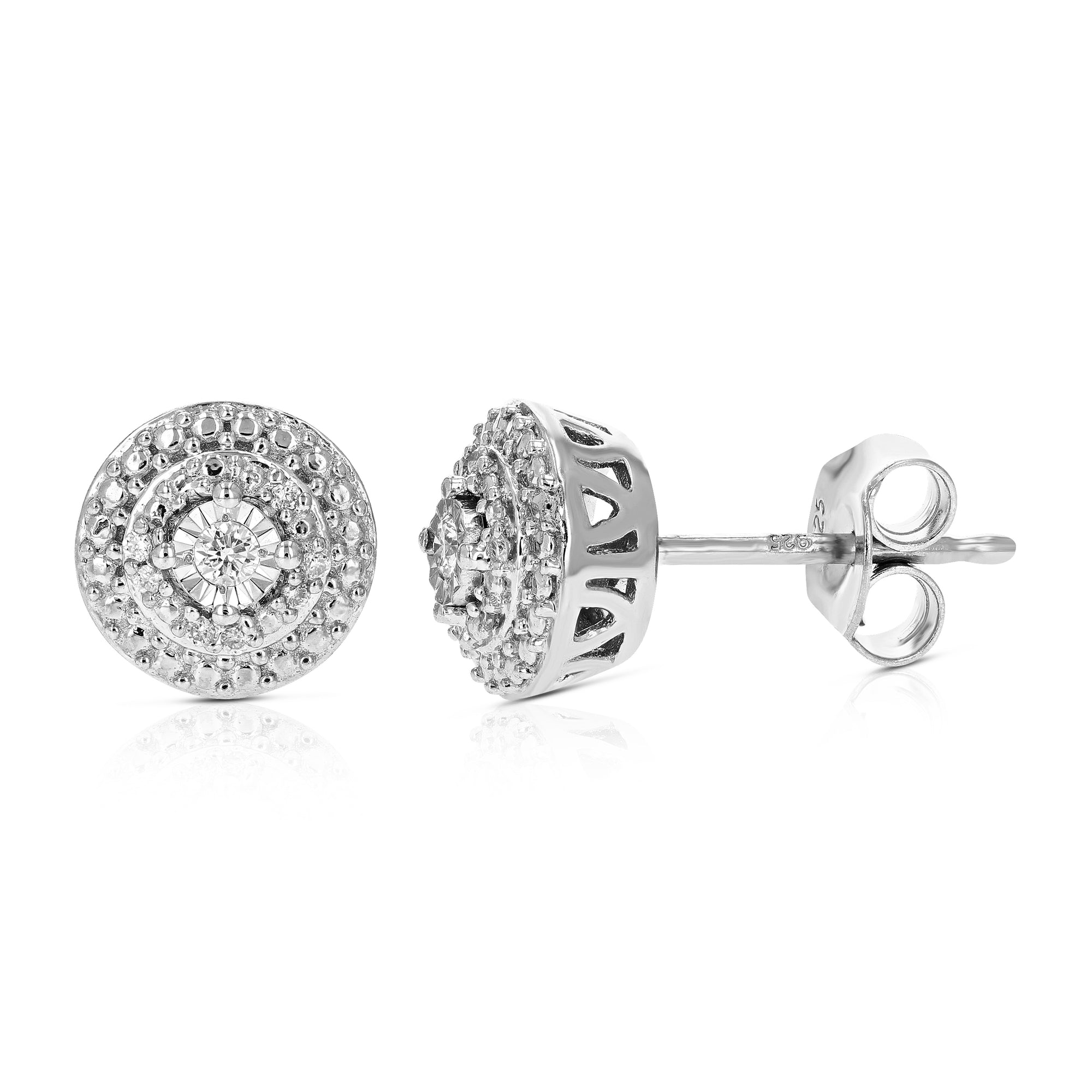 1/10 cttw Stud Earrings for Women, Round Lab Grown Diamond Stud Earrings in .925 Sterling Silver, Prong Setting