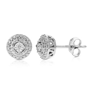 1/10 cttw Stud Earrings for Women, Round Lab Grown Diamond Stud Earrings in .925 Sterling Silver, Prong Setting