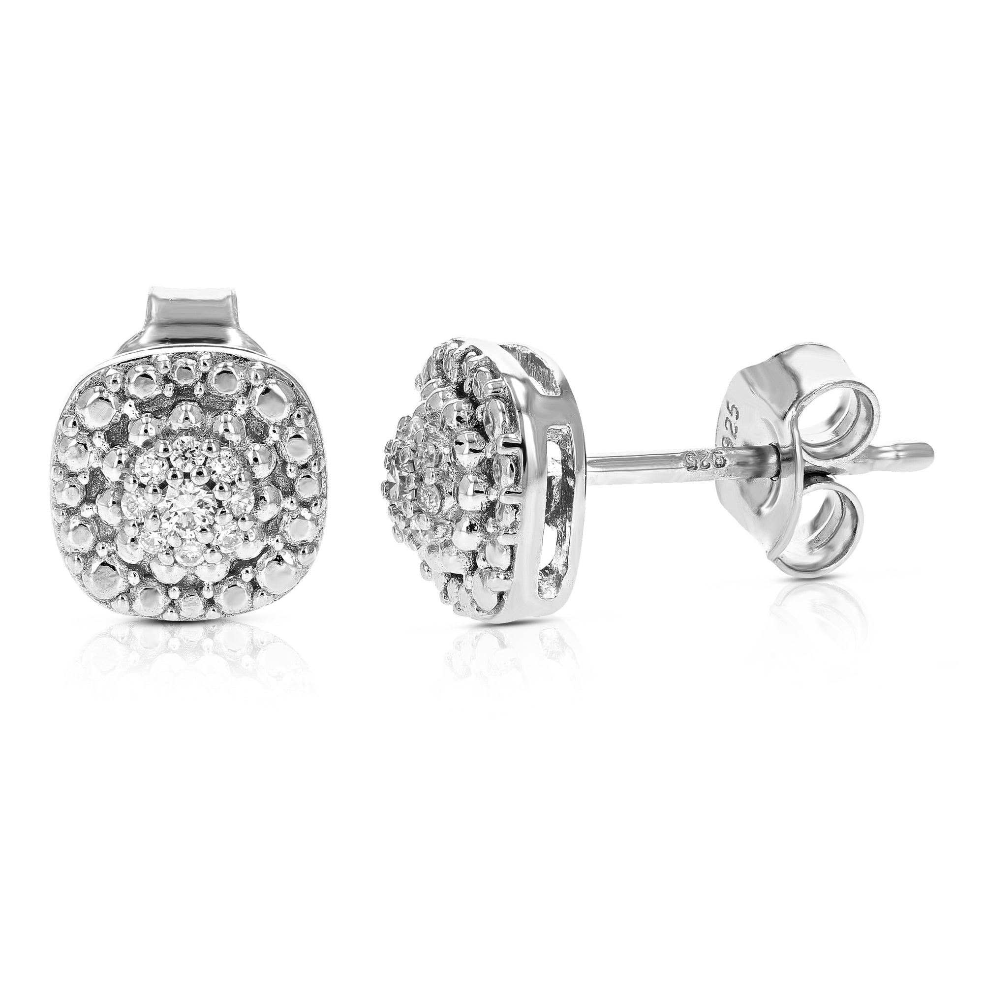 1/10 cttw Stud Earrings for Women, Round Lab Grown Diamond Stud Earrings in .925 Sterling Silver, Prong Setting