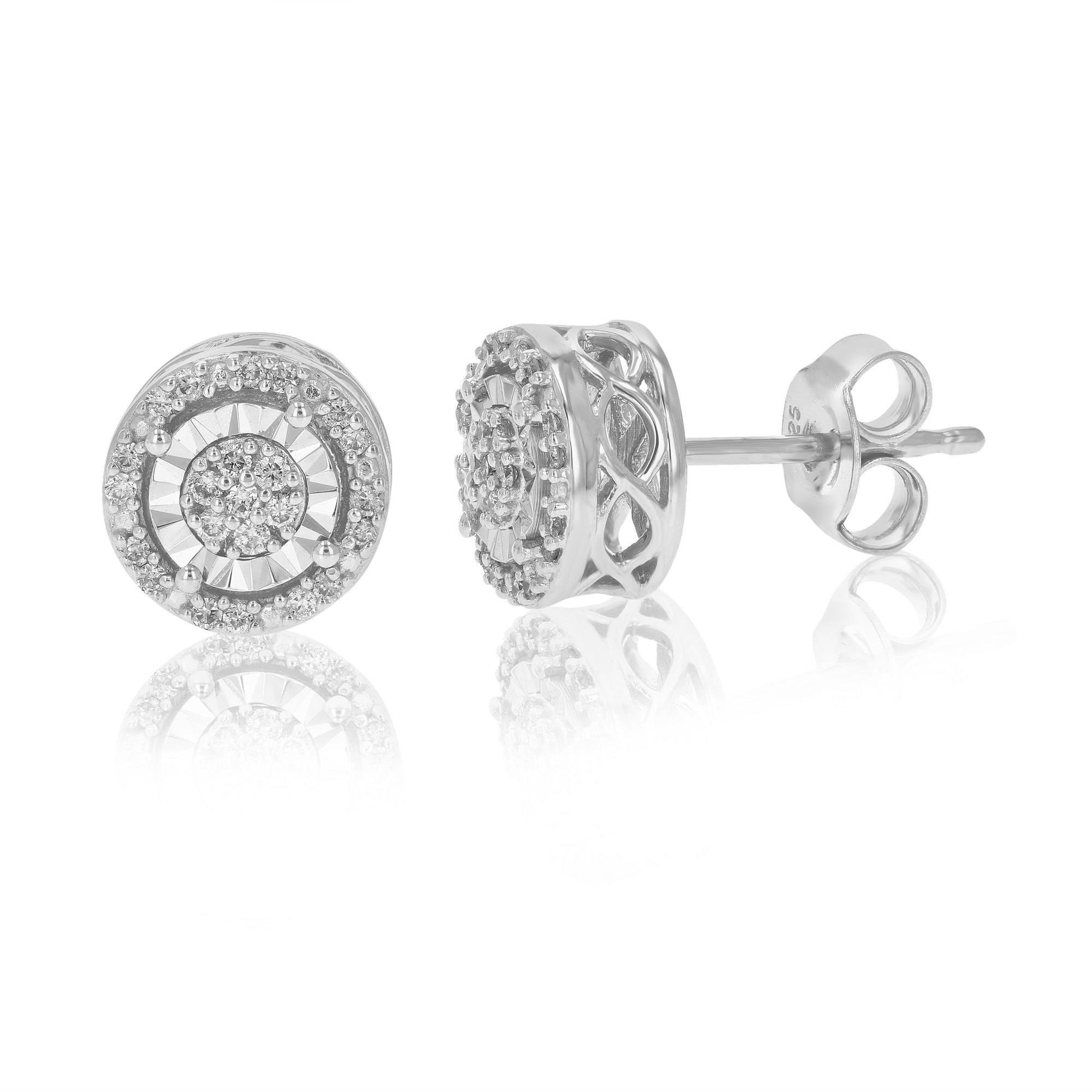 1/5 cttw Stud Earrings for Women, Round Lab Grown Diamond Stud Earrings in .925 Sterling Silver, Prong Setting