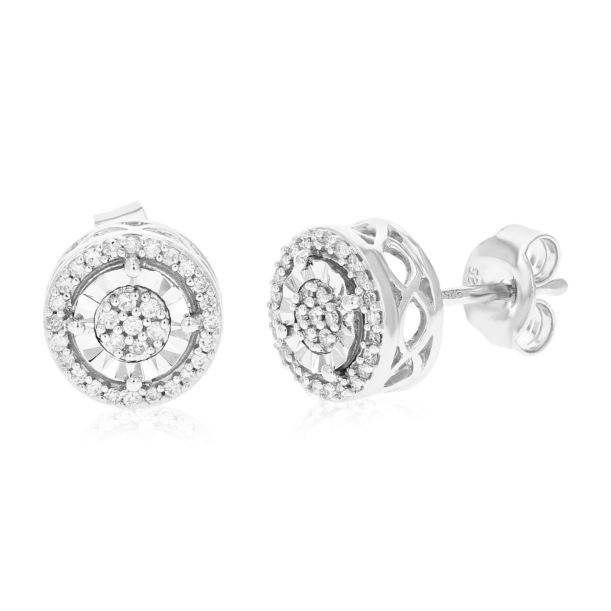 1/5 cttw Stud Earrings for Women, Round Lab Grown Diamond Stud Earrings in .925 Sterling Silver, Prong Setting