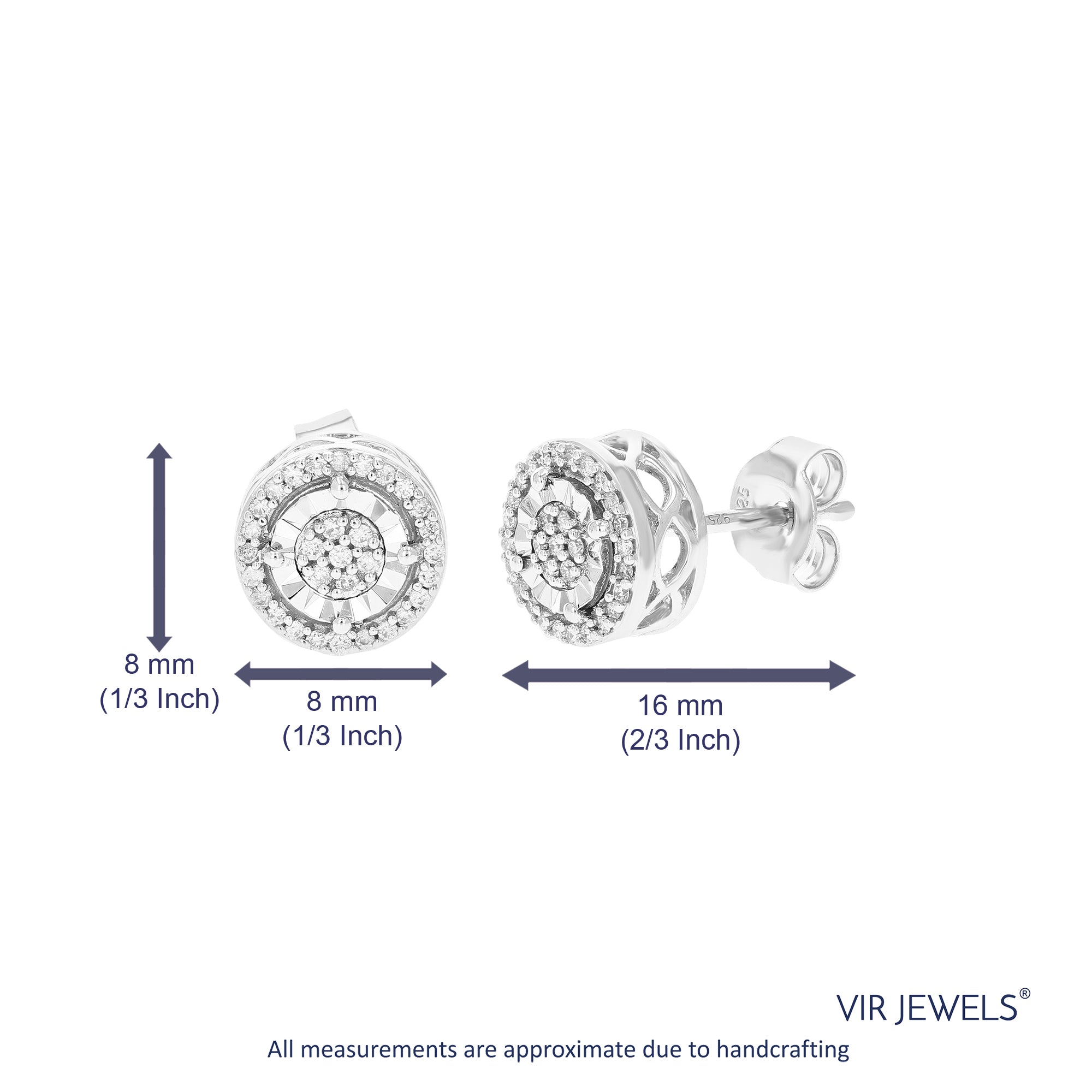 1/5 cttw Stud Earrings for Women, Round Lab Grown Diamond Stud Earrings in .925 Sterling Silver, Prong Setting