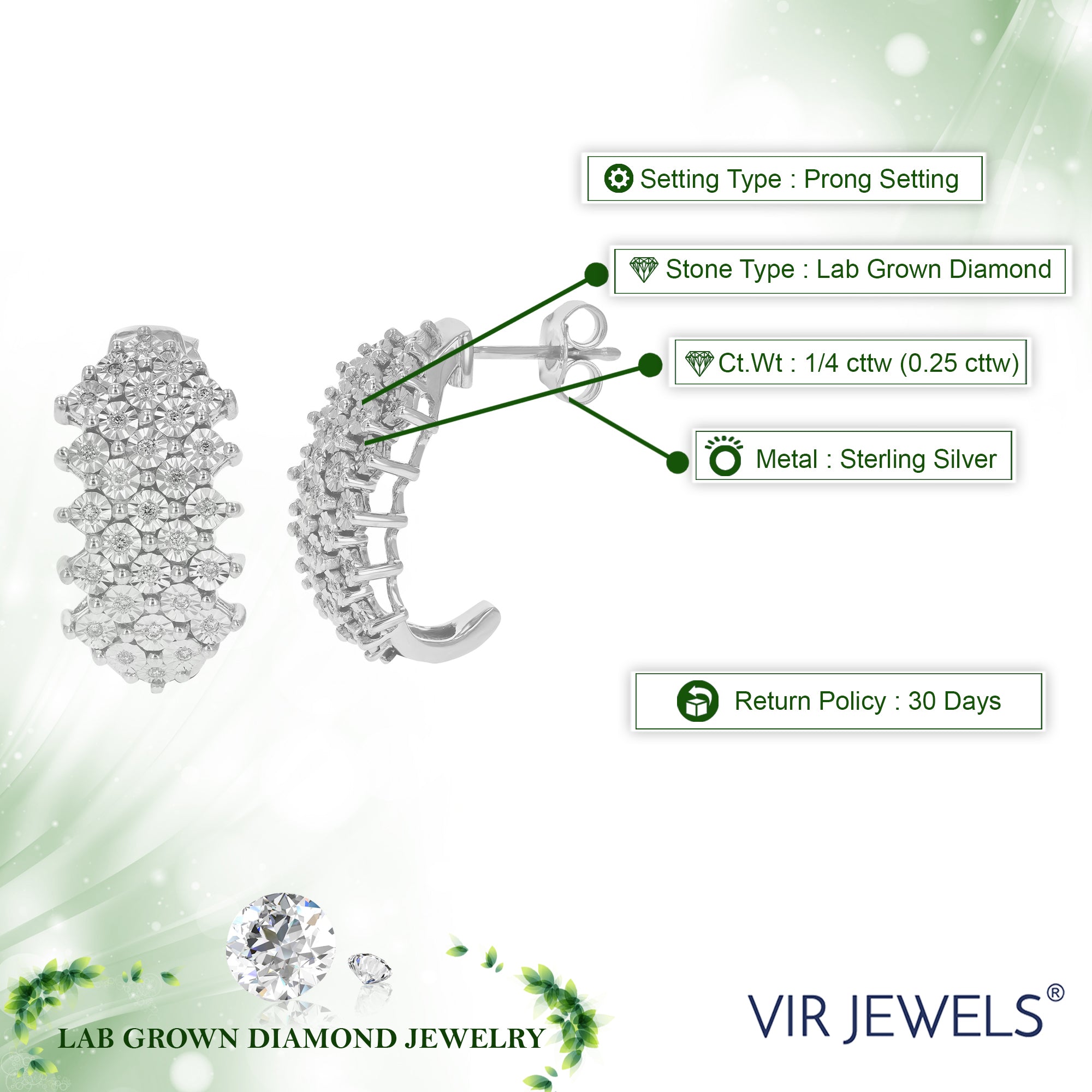 1/4 cttw Dangle Earrings for Women, Round Lab Grown Diamond Dangle Earrings in .925 Sterling Silver, Prong Setting, 3/4 Inch
