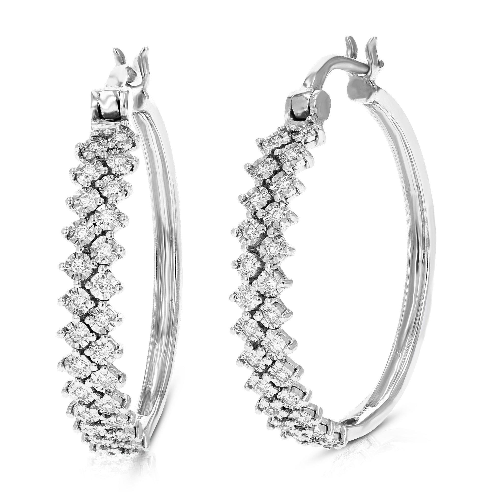 1/5 cttw Diamond Hoop Earrings for Women, Round Lab Grown Diamond Earrings in .925 Sterling Silver, Prong Setting, 1 Inch