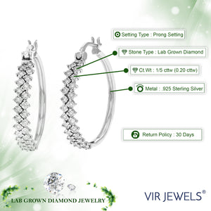 1/5 cttw Diamond Hoop Earrings for Women, Round Lab Grown Diamond Earrings in .925 Sterling Silver, Prong Setting, 1 Inch