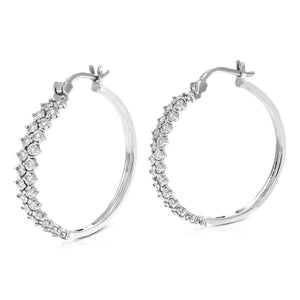 1/5 cttw Diamond Hoop Earrings for Women, Round Lab Grown Diamond Earrings in .925 Sterling Silver, Prong Setting, 1 Inch