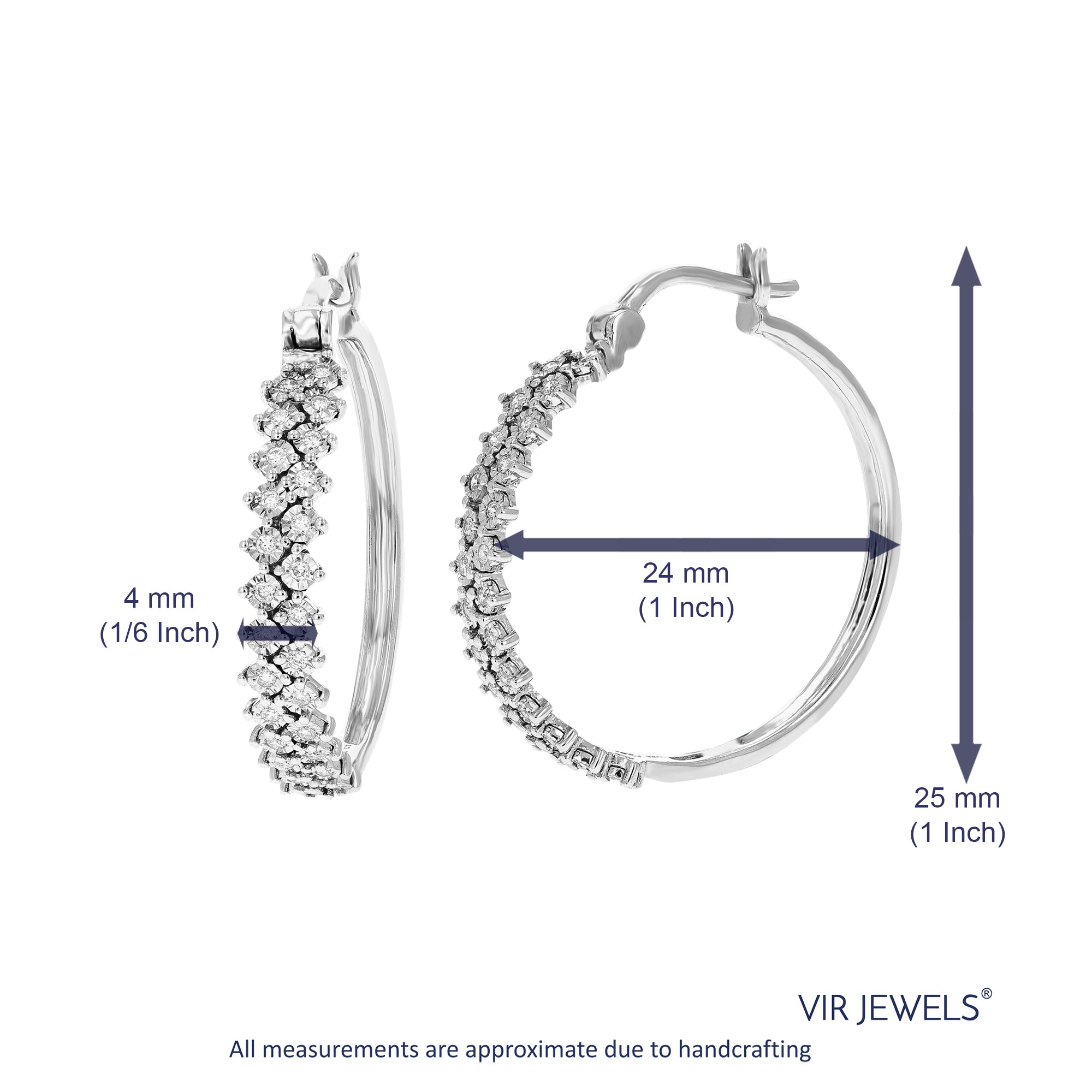 1/5 cttw Diamond Hoop Earrings for Women, Round Lab Grown Diamond Earrings in .925 Sterling Silver, Prong Setting, 1 Inch