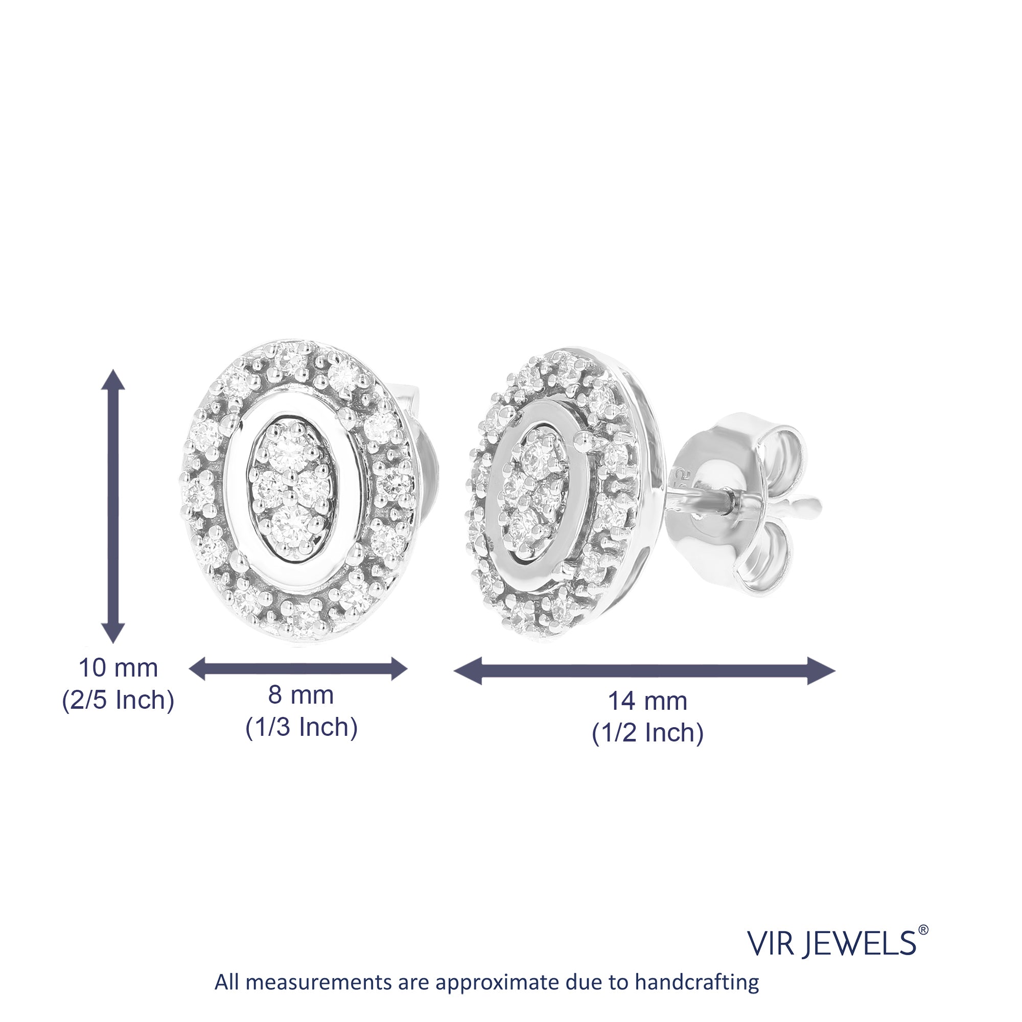 1/4 cttw Stud Earrings for Women, Round Lab Grown Diamond Stud Earrings in .925 Sterling Silver, Prong Set, 1/2 Inch