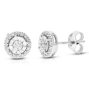 1/10 cttw Stud Earrings for Women, Round Lab Grown Diamond Stud Earrings in .925 Sterling Silver, Prong Setting