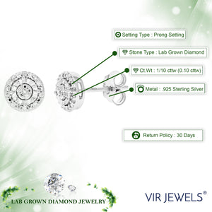 1/10 cttw Stud Earrings for Women, Round Lab Grown Diamond Stud Earrings in .925 Sterling Silver, Prong Setting