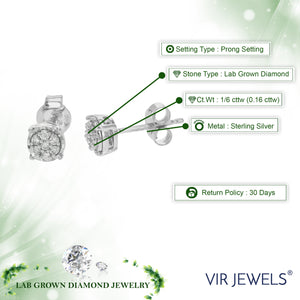 1/6 cttw Stud Earrings for Women, Round Lab Grown Diamond Stud Earrings in .925 Sterling Silver, Prong Setting