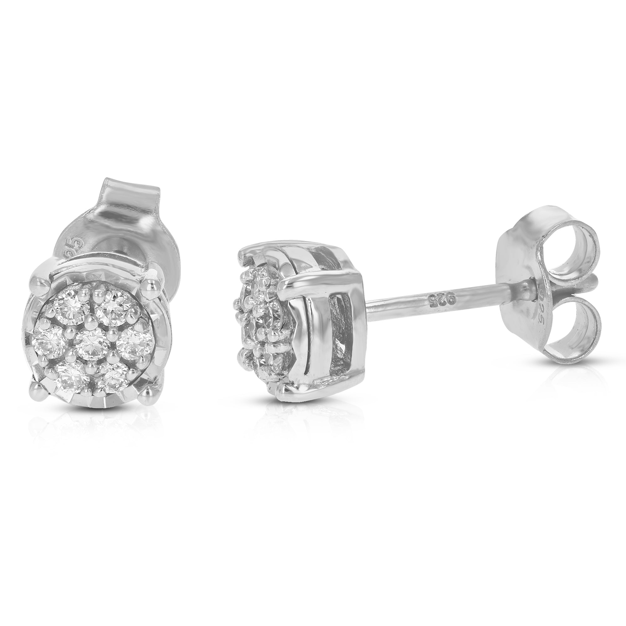 1/5 cttw Stud Earrings for Women, Round Lab Grown Diamond Stud Earrings in .925 Sterling Silver, Prong Setting