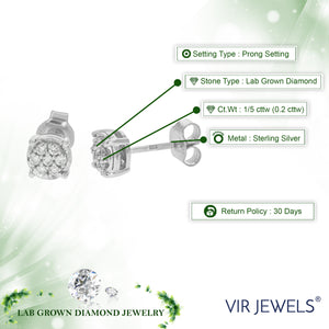 1/5 cttw Stud Earrings for Women, Round Lab Grown Diamond Stud Earrings in .925 Sterling Silver, Prong Setting