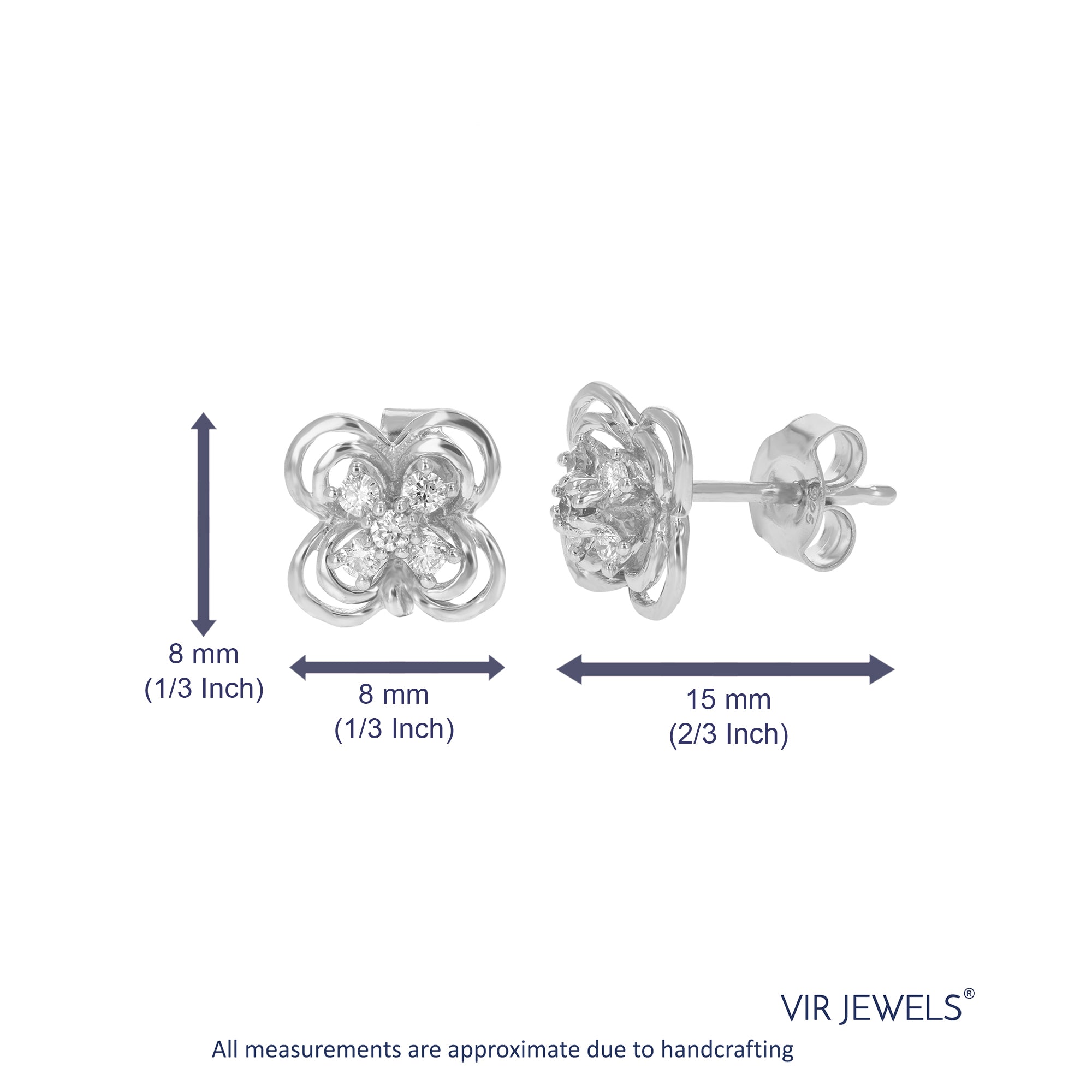 1/5 cttw Stud Earrings for Women, Round Lab Grown Diamond Stud Earrings in .925 Sterling Silver, Prong Setting