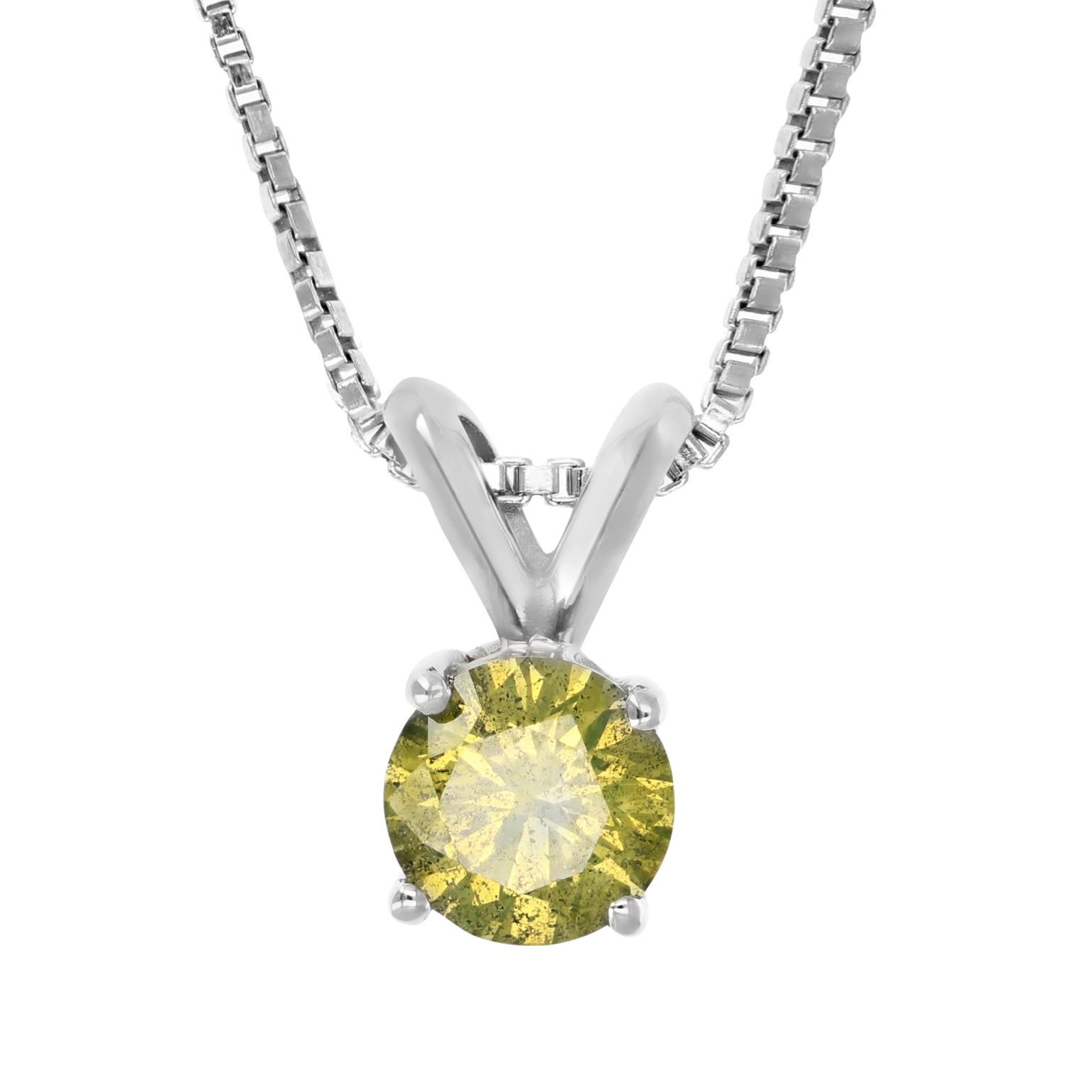 1/2 cttw Diamond Pendant, Yellow Diamond Solitaire Pendant Necklace for Women in 14K White Gold with 18 Inch Chain, Prong Setting