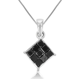 0.70 cttw Black Diamond Pendant, Princess Cut Black Diamond Composite Pendant Necklace for Women in 10K White Gold with 18 Inch Chain, Prong Setting