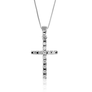 1/3 cttw Diamond Pendant, Diamond Cross Pendant Necklace for Women in 14K White Gold with 18 Inch Chain, Prong Setting