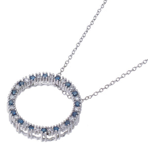 1/2 cttw Blue and White Diamond Circle Pendant Necklace 14K White Gold and Chain