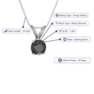 1 cttw Diamond Pendant, Black Diamond Pendant Necklace for Women in .925 Sterling Silver with 18 Inch Chain, Prong Setting